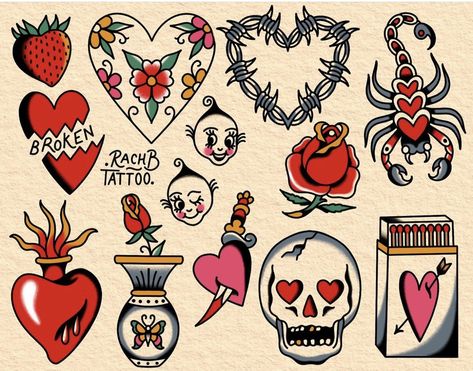 Valentines Flash, Traditional Heart Tattoos, Traditional Tattoo Flash Sheets, Americana Tattoo, Traditional Tattoo Flash Art, Tattoos Traditional, Traditional Tattoo Inspiration, Traditional Style Tattoo, Artful Dodger