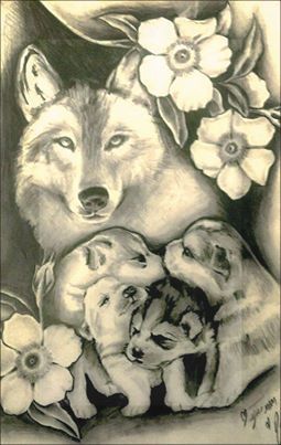 Wolf and Pups Mother Wolf And Pups Tattoo, Wolf Pack Tattoo For Women, Wolf And Pups Tattoo, Wolf Mom And Pup Tattoo, Wolf And Pup Tattoo, Wolf Mom Tattoo, Wolf Pack Tattoo, Cubs Tattoo, Thigh Tat