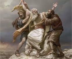 ‘.......But Moses’ Hands were heavy, then They took a stone, and put it under him and he sat thereon, and Aaron and hur stayed up his hands, the one on the side, and the other on the other side; and his hands were steady until the sun went down. Stayed up Moses arms - so the battle would continue in Yisrael’s favor: Lesson ? We must support each other. Old And New Testament, Daughters Of The King, Gospel Of Jesus Christ, Jaco, Old Testament, Orthodox Icons, Bible Stories, Sunday School, New World