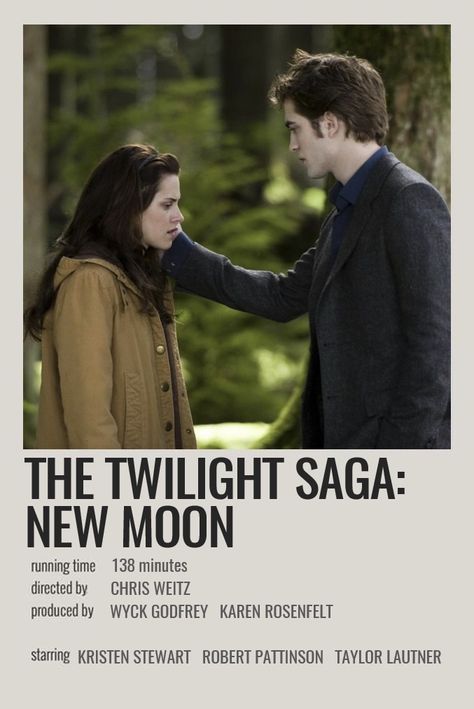 minimalist polaroid poster Twilight Film Poster, Twilight New Moon Poster, New Moon Poster, New Moon Movie, Twilight Poster, Minimalist Polaroid Poster, Billy Burke, Twilight Saga New Moon, Movie Journal