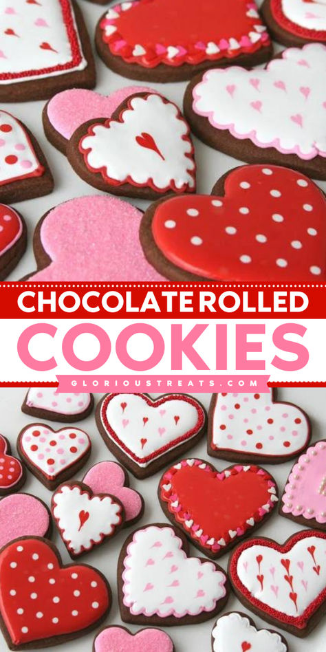 These sweet treats for Valentine's Day are the best chocolate rolled cookies! Plus, Valentine’s season is gonna be great with this easy cookie recipe! Learn how to make festive and special cookies for your loved ones! Classic Sugar Cookie Recipe, Rolled Cookies, Special Cookies, Food Thoughts, Valentines Treats, Easy Cookie Recipe, Valentines Recipes Desserts, Cut Out Cookie Recipe, Valentine Sugar Cookies