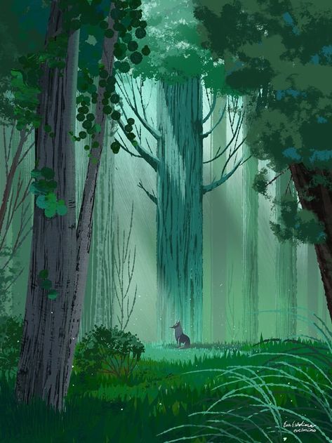 Eva Vilhelmiina on Twitter: "Deep forest green… " Arte Aries, 동화 삽화, 8bit Art, Forest Illustration, Landscape Illustration, Art And Illustration, Environment Design, Environment Concept Art, Environmental Art