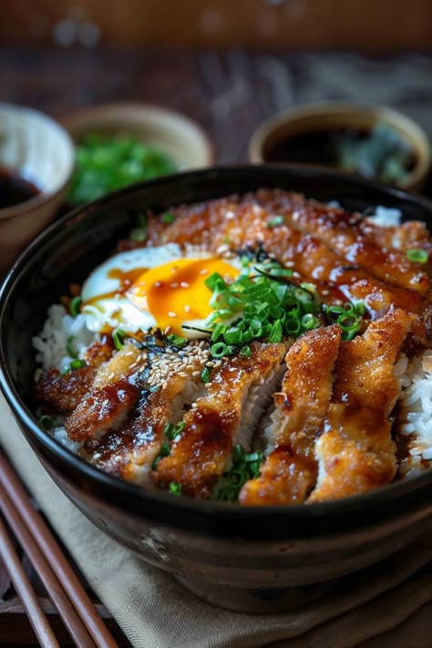 Indulge in the delicious flavors of Japanese cuisine with a homemade katsudon! This iconic dish features crispy deep-fried pork cutlets simmered in a savory broth and topped with a perfectly cooked egg. Whether you're craving a comforting meal or looking to impress your guests, katsudon is sure to satisfy any palate. Follow our easy recipe for an authentic taste of Japan right in your own kitchen. Japanese Homemade Food, Dinner Ideas Japanese, Japanese Cooking Recipes, Authentic Japanese Food, Delicious Japanese Food, Japanese Comfort Food, Easy Japanese Recipes Dinners, Homemade Japanese Food, Katsudon Recipe