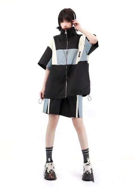 Cyberpop Fashion, Kawaii Alternative Fashion, Jacket Off The Shoulder, Sporty Coquette, Cooking Outfit, Mountain Clothes, Hoodie Reference, Skirt With Pants, Off Shoulder Jacket