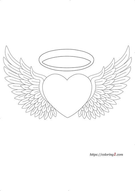 Angel Wings Coloring Pages, Wings Coloring Pages, Heart With Angel Wings, Heart With Wings Tattoo, Puzzle Piece Tattoo, Elephant Sketch, Angel Wings Drawing, Angel Coloring Pages, Dove Tattoos