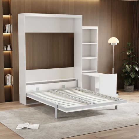 Vertical Murphy Bed, Bed With Shelf, Full Size Murphy Bed, Fold Out Desk, Queen Murphy Bed, Hidden Bed, Bedroom White, Bed White, Bed Shelves