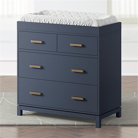 Navy Blue Changing Table Topper + Reviews | Crate and Barrel Blue Changing Table, Blue Gray Nursery, Navy Blue Dresser, Changing Table Topper, Blue Dresser, Changing Table Dresser, Baby Changing Table, Baby Changing Tables, Baby Boy Room Decor