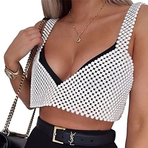 bachlorette top Pearl Crop Top, Basic Crop Tops, Vest Style Women, Beaded Crop Top, Vest Crop Top, Sequin Crop Top, Womens Camisoles, Vest Women, Festival Tops