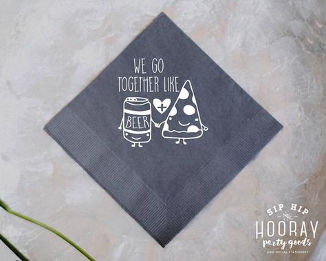 Pizza And Beer Party, Wedding Beverage Napkins, Pizza Wedding, Wedding Favors Unique, Party Pizza, Lover Wedding, Beer Wedding, Pizza And Beer, Couple Wedding Shower