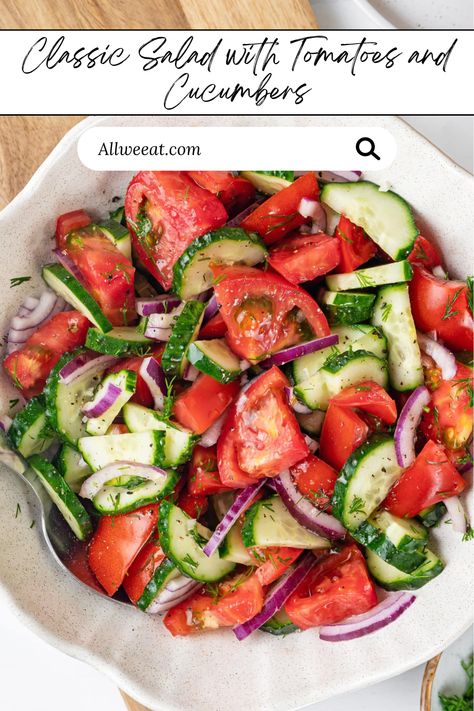 🍅🥒 Refresh your meals with this Classic Summer Salad with Tomatoes and Cucumbers! Bursting with flavor and color, this easy-to-make salad features juicy tomatoes, crisp cucumbers, and a zesty dressing that’s perfect for hot days. Ideal as a side dish for BBQs, picnics, or light lunches, this healthy salad is a summer staple that everyone will love. 🌟 #SummerSalad #FreshRecipes #HealthyEating #TomatoesAndCucumbers #EasySalad #LightAndRefreshing #SummerRecipes Cherry Tomato Cucumber Salad, Tomato Cucumber Red Onion Salad, Tomato Salad Recipes Simple, Tomatoe Cucumber Salad, Cucumber Red Onion Salad, Tomato And Cucumber Salad, Tomatoes And Cucumbers, Tomato Cucumber Salad, Light Lunches