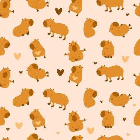 Capybara Cartoon Wallpaper, Capybara Background, Beige Background, Vector Photo, Cartoon Wallpaper, Seamless Pattern, Premium Vector, Seamless Patterns, Animal Lover