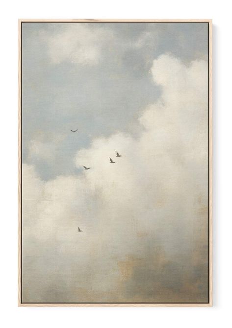 Paintings Of Clouds, Bedroom Canvas Ideas, Simple Oil Painting Ideas, Frame For Painting, Clouds Oil Painting, Plank And Pillow, Cloud Paintings, Designer Painting, Peaceful Art