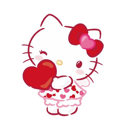 By : 芊芊夏叶 ( Weibo ) Sanrio Love, Hello Kitty Red Aesthetic Icon, Sanrio Valentines, Sanrio Valentines Day, Hello Kitty Valentines Day Wallpaper, Valentines Day Drawings Art Ideas, Hello Kitty Valentines Day, Emoji Flower, Anime Bad