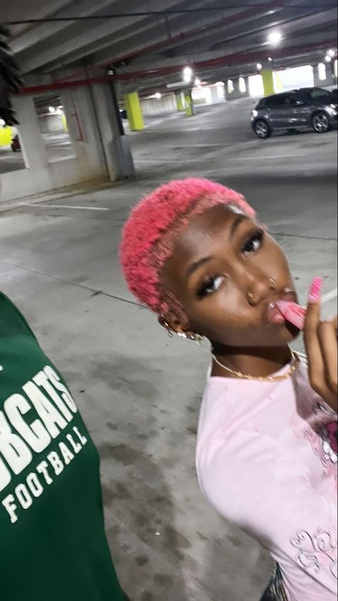 Dye Short Hair, Dyed Pink Natural Hair, Pink Type 4 Hair, Short Coloured Hair, Light Pink Short Hair Black Women, Pink And Purple Natural Hair Black Women, Dyed Afro Hair 4c Pink, Blonde Twa, Low Cut Hairstyles