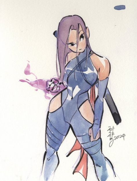 Psylocke Fanart, Marvel Art Style, X Men Psylocke, Fast Doodles, Psylocke Comic, Marvel Psylocke, Psylocke Art, Peach Momoko, Drawing Comics