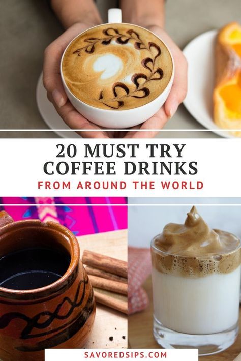 We’ve compiled a list of coffee drinks from around the world. These are the best coffee drinks to order when visiting these countries. | Coffee Drinks | Coffee | Travel | #coffeedrinks #coffeeorder #travel #coffee Coffee From Around The World, Coffee Drinks To Order, Best Coffee Drinks, Cafe Du Monde Coffee, Drinks From Around The World, Types Of Coffee Drinks, Coffee Around The World, Coffee Line, Types Of Coffee