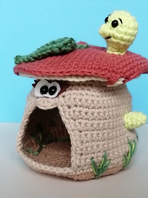 Crochet fairy house, hamster cage accessories, doll house mushroom Crochet Fairy House, Hamster Cage Accessories, Crocheted Mushroom, Small Rat, Hamster Hideout, Fly Agaric Mushroom, Crochet House, Fly Agaric, Crochet Fairy