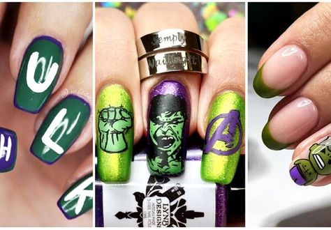 Get inspired to make true Incredible Hulk nail art with these magical designs. New ideas for professional-looking Hulk nails. Hulk Nails, Marvel Nail Art, Superhero Nails, Marvel Nails, Green Superhero, Harry Potter Nails, Mickey Mouse Nails, Minnie Mouse Nails, Inspired Nails