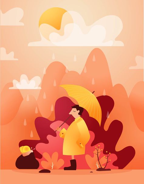 Pentool Vector Illustration, Easy Adobe Illustrator Ideas, Pen Tool Illustrator, Illustrator Ideas, Illustration Autumn, Gradient Shapes, Autumn Rain, Autumn Illustration, Concept Board