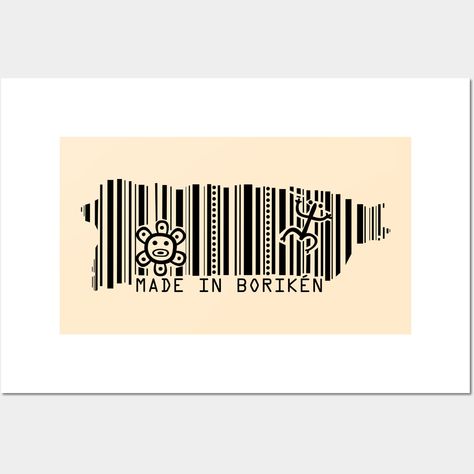 Puerto Rico Map Black Barcode design featuring "Made in Boriken" phrase below, with Taino Sun & Coqui Symbols. Show off your Boricua Roots with Pride! -- Choose from our vast selection of art prints and posters to match with your desired size to make the perfect print or poster. Pick your favorite: Movies, TV Shows, Art, and so much more! Available in mini, small, medium, large, and extra-large depending on the design. For men, women, and children. Perfect for decoration. Taino Coqui, Taino Art, Taino Sun, Latina Art, Puerto Rico Map, Taino Symbols, Barcode Design, Puerto Rico Art, Afro Latina