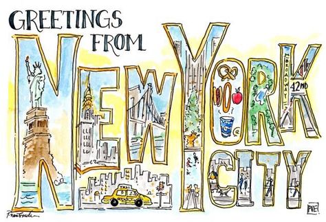 NYC Town Painting, Ipad Aesthetic, New York Graffiti, Journal Stuff, Birthday Inspo, Postcard Art, Awesome Places, Picture Postcards, Vintage Poster Art