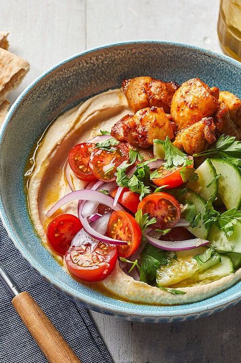 Foods For High Blood Pressure, Hummus Bowls, Chicken Hummus, Hummus Bowl, Lower Your Blood Pressure, Whole Wheat Pita, 7 Day Meal Plan, Inflammatory Diet, Bean Stew