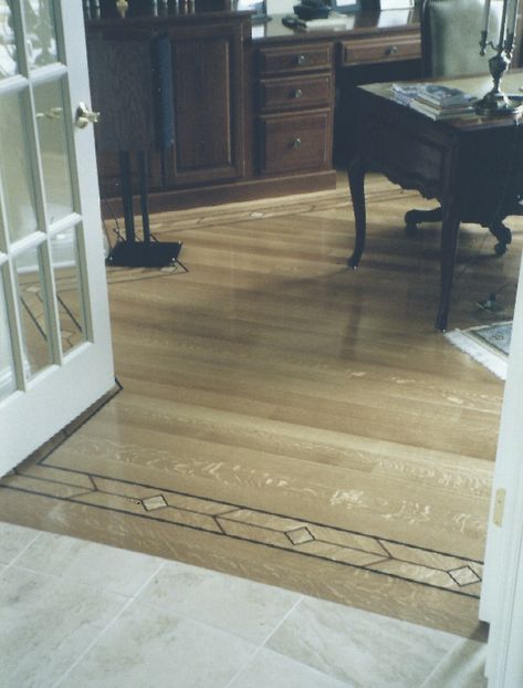 Legendary Hardwood Floors_Borders_White Oak Office with Chevron Border 2 Wood Floor With Border, Floor With Border, Oak Office, Chevron Borders, Garden Border, Exquisite Decor, Oak Planks, White Oak, Wood Floors