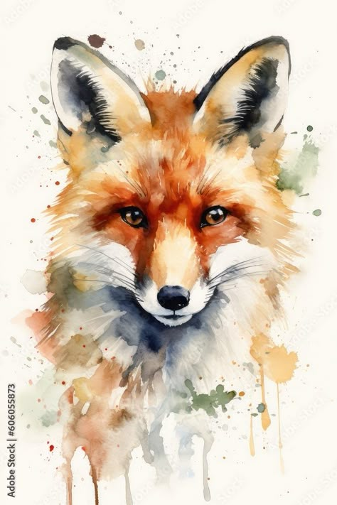 Random Refrences, Watercolors Birds, Fox Illustration Drawing, Watercolour Aesthetic, Fox Cartoon, Fox Photo, Fox Watercolor, Fox Artwork, Abstract Wall Art Painting