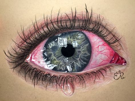 Sore eye drawing realized with prismacolor premier pencils Eyes With Veins Drawing, Eye Veins Drawing, Cool Eye Drawings, Mushroom Illustration, Photoshop Training, Bloodshot Eyes, Realistic Eye Drawing, Human Body Art, Photoshop Backgrounds Backdrops