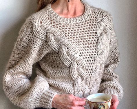 Crochet Yoke, Back Post Double Crochet, Crochet Size, Crochet Sweaters, Oversize Pullover, Handmade Sweater, Crochet Creations, Patterned Cardigans, Online Pattern