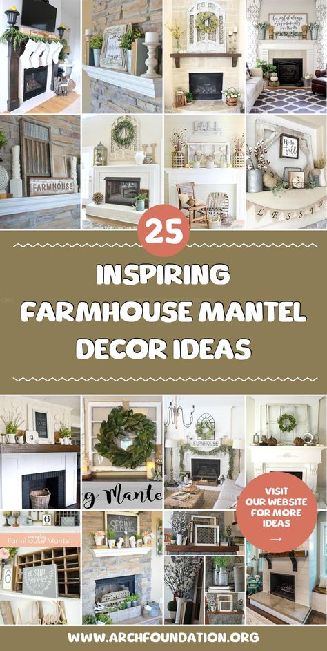 Elevate your living space with charming farmhouse mantel decor ideas, blending rustic elegance and cozy warmth for a stylish home ambiance. Country Mantle Decor Farmhouse Style, Simple Farmhouse Mantle Decor, Farmhouse Mantel Decor With Tv, Mantel Decorating Ideas With Clock, Rustic Fireplace Mantels Decorations, Farmhouse Mantle Decorating Ideas, Farmhouse Mantel Ideas, Rustic Mantel Decorating Ideas, Mantel Decorating Ideas Farmhouse Style