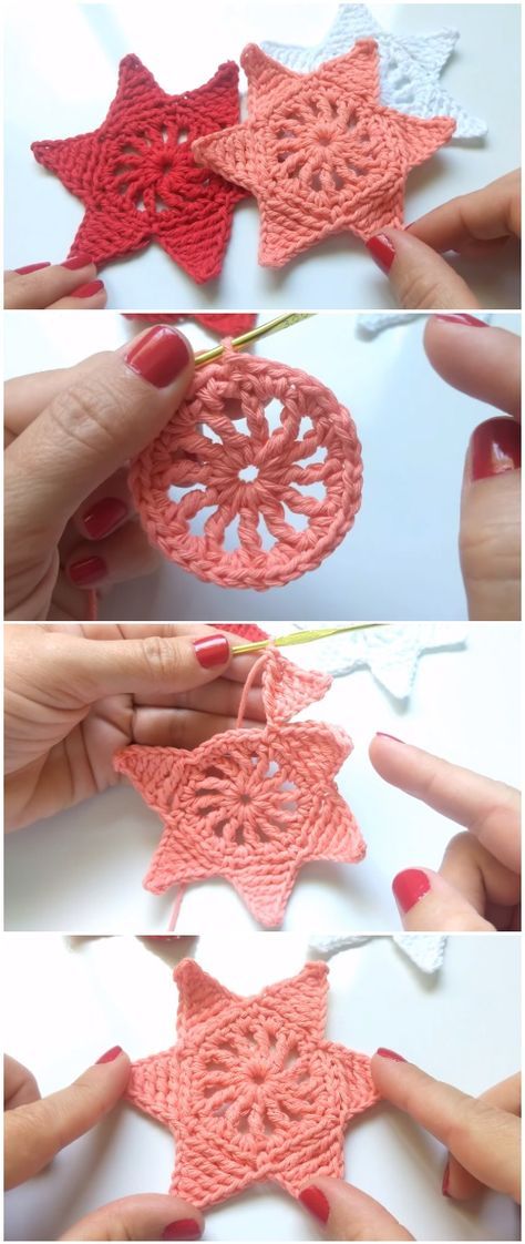 Learn To Crochet Christmas Stars Star Crochet Pattern, Ornaments Ideas, Star Crochet, Crochet Star, Christmas Stars, Crochet Snowflakes, Crochet Stars, Holiday Crochet, Crochet Christmas Ornaments