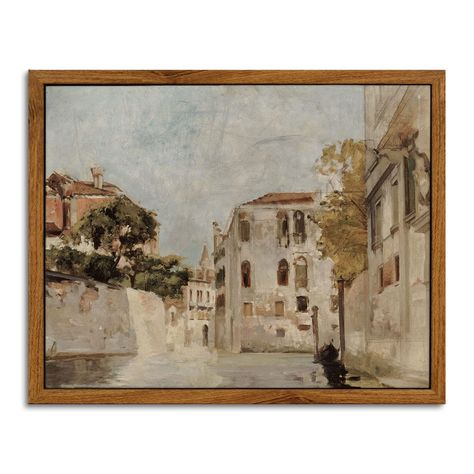 PRICES MAY VARY. CLASSICAL WALL ART DECOR: This painting, "View of Venice," is the work of 19th century French artist Arnold Scheffer. This vintage landscape painting can add more classic and elegant elements to your space. QUALITY GUARANTEE: This classical oil painting is printed on canvas and wrapped on wood fiberboard, finished with clear gel medium to keep it waterproof and the color vibrant and long-lasting. Provide a great room decor for your living room, bedroom, bathroom, home bar, offic Prints Bathroom, Venice Painting, Farmhouse Office, Italy Wall Art, Venice Canals, Samsung Tv, Bathroom Pictures, Smart Things, Cityscape Painting