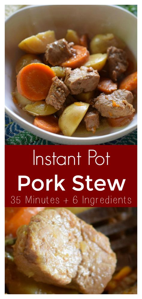 Instant Pot Pork Stew - Tender and delicious pork stew made in just 40 minutes! Tender pork, carrots, and potatoes are filled with flavor! Stew Recipe | Pork Stew | Instant Pot Stew #dinner #easydinner #easyrecipe #stew #instantpot #pork Pork Roast Stew Instant Pot, Instant Pot Pork Stew Meat, Pork Stew Instant Pot Recipes, Pork Stew Meat Recipes Instant Pot, Pork Stew Instant Pot, Easy Pork Stew, Instant Pot Stew Recipe, Pork Stew Meat Recipes, Instapot Ideas