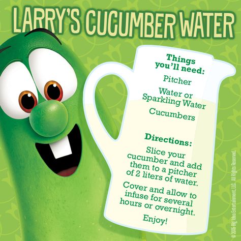 Beat the heat with a refreshing glass of Larry’s Cucumber Water. Your little ones will love helping you make this drink with this simple recipe! ‪#‎recipes‬ ‪#‎VeggieTales‬ Veggietales Birthday Party Ideas, Veggie Tales Birthday Party, Veggie Tales Birthday, Veggie Tales Party, Vegan Board, Blue Birthday Parties, Cucumber Water, Refreshing Water, Veggie Tales