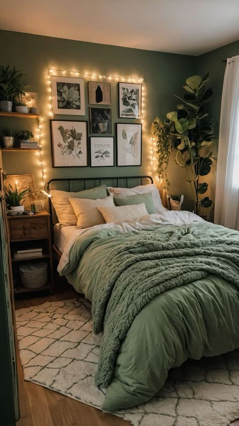 Gray And Green Bedroom Ideas, Bedroom Vibes, Bedroom Ideas Aesthetic, Small Bedroom Decor, Room Redesign, Makeover Bedroom, Green Bedroom, Bedrooms Ideas, Room Makeover Bedroom