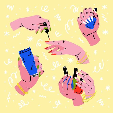 Nail Artist Illustration, Nail Art Illustration, Manicure Illustration, Nail Illustration, Nails Illustration, Nails Painting, Hand Collection, Nail Drawing, Nail Art Studio