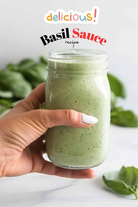 Make a delicious, creamy basil sauce in minutes! This vibrant recipe bursts with fresh basil, garlic, Parmesan, and a hint of lemon. Sauces With Fresh Basil, Fresh Basil Sauce, Garlic Basil Sauce, Basil Dipping Sauce, Ideas For Fresh Basil, Creamy Basil Sauce, Creamy Basil Pesto Sauce, Healthy Basil Recipes, Recipes Using Fresh Basil