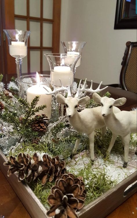 Christmas Deer Decorations, Garland Bedroom, Candle Decorations, Christmas Decorations Centerpiece, Pretty Christmas Decorations, Christmas Candle Decorations, Christmas Table Centerpieces, Country Christmas Decorations, Christmas Centerpieces Diy