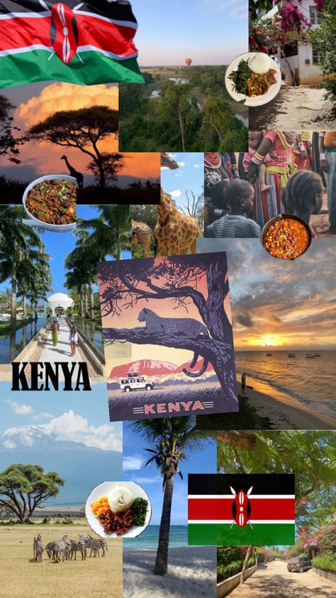 #collage #aesthetic #country #travel #Africa #Kenya #KeyanFood #culture #viralpost Kenya Wallpaper, Nigeria Aesthetic, Africa Collage, Kenya Aesthetic, Travelling Aesthetic, Aesthetic Country, 2025 Goals, Africa Kenya, Tropical Africa