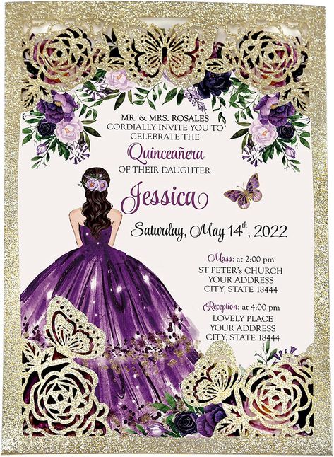 Invitations For Quinceanera, Blank Wedding Invitations, Invitations Quinceanera, Place Setting Cards, Engagement Invitation Cards, Quince Invitations, Butterfly Invitations, Box Wedding Invitations, Dress Quinceanera