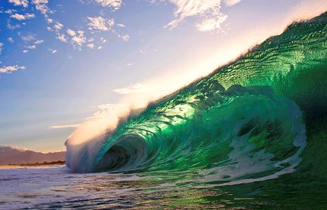 Surf photographer Clark Little captures pictures of the insides of ... Wave Barrel, Waves Song, Southern Ocean, Green Beach, Green Ocean, Ocean Pictures, Visual Aesthetics, Surfing Waves, Sky And Clouds