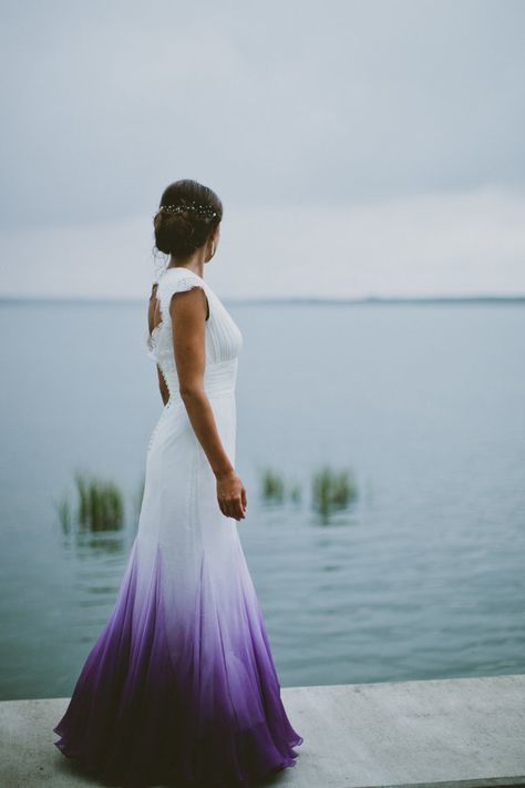 22 Ombre Wedding Dresses For Brides Who Want To Show Their True Colors | The Huffington Post Ombre Purple Dress, Blue And Purple Wedding Dress, Purple Ombre Wedding Dress, Ombré Wedding Dress, Dipped Wedding Dress, Purple Wedding Gown, Oct Wedding, Beach Wedding Purple, Country Style Wedding Dresses