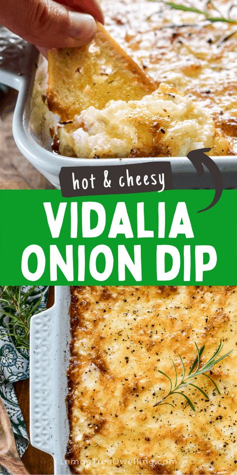 3 Ingredient Hot Onion Dip, Sweet Vidalia Onion Dip, Visalia Onion Dip, Hot Onion Dip Recipe, Hot Appiterzers, Baked Dips Appetizers, Easy Impressive Appetizers, Heluva Good Dip Recipe, Hour Devours Appetizers