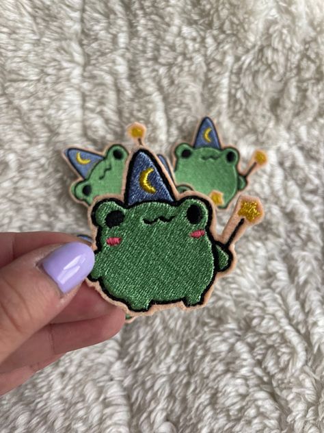 Cottage Fairy Aesthetic, Frog Wizard, Aesthetic Frog, Magical Wand, Jean Jacket Patches, Jacket Patches, Frog Gifts, Backpack Patches, Cottage Fairy