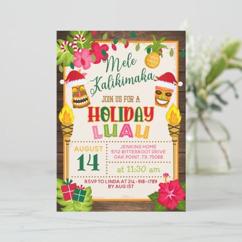 Christmas Luau, Luau Invitations, Hawaii Christmas, Work Christmas Party, Work Holiday Party, Retirement Party Decorations, Beachy Christmas, Hawaiian Christmas, Christmas Party Themes