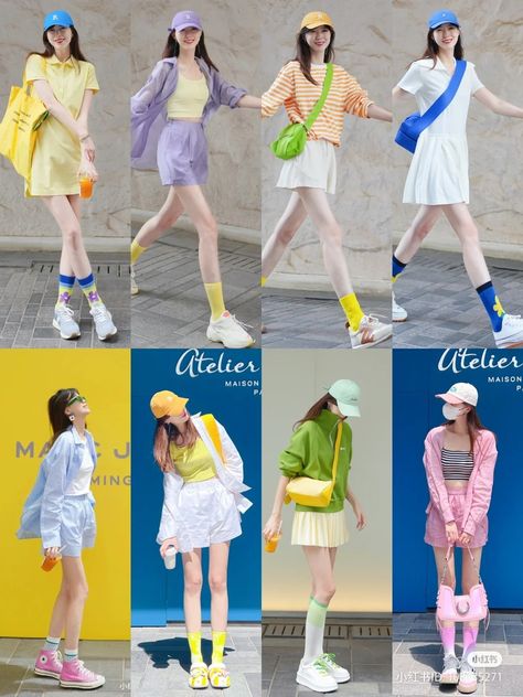 Colourful Korean Outfits, Colorful Korean Outfits, Kawaii Street Fashion, Peony Aesthetic, Color Outfits, Mix Match Outfits, Colour Combinations Fashion, Color Combos Outfit, Fashion Kawaii