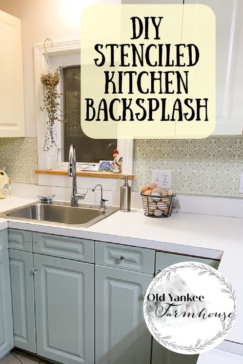 DIY Stencil Kitchen Backsplash Stencil Kitchen Wall, Kitchen Backsplash Stencil Ideas, Kitchen Tile Stencil Backsplash, Kitchen Stencil Backsplash, Painted Backsplash Ideas Stencil, Stenciled Kitchen Backsplash, Backsplash Stencil Ideas, Kitchen Wall Stencil Ideas, Stenciled Backsplash Kitchen Diy