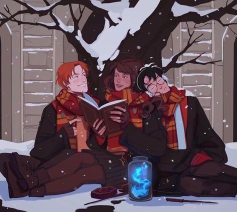 Golden Trio Fanart, Ron Hermione And Harry, Ron Weasley Fan Art, Hermione And Harry, Hermione Granger Fan Art, Hermione Granger Art, Hermione Granger Fanart, Ron Weasley Aesthetic, Potter Fanart