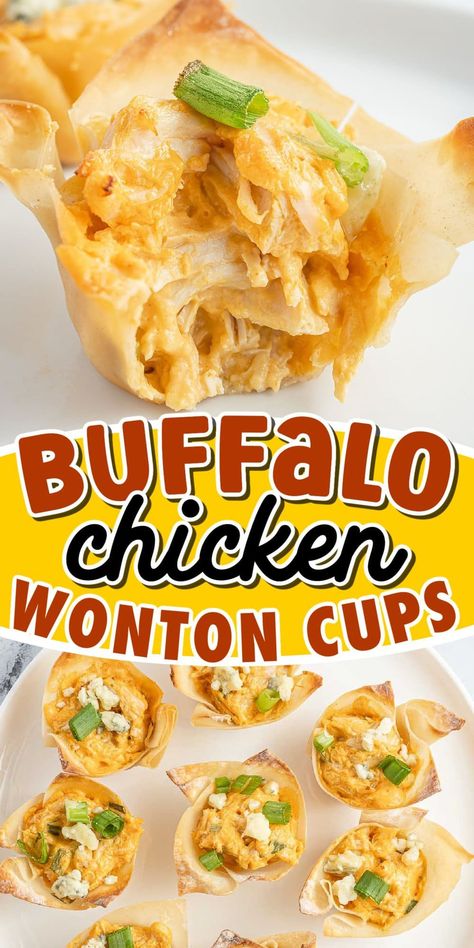 Buffalo Chicken Wonton Cups, Chicken Wonton Cups, Bestie Recipes, Crispy Wontons, Chicken Cups, Buffalo Chicken Wontons, Wonton Appetizers, Chicken Wontons, Crispy Wonton